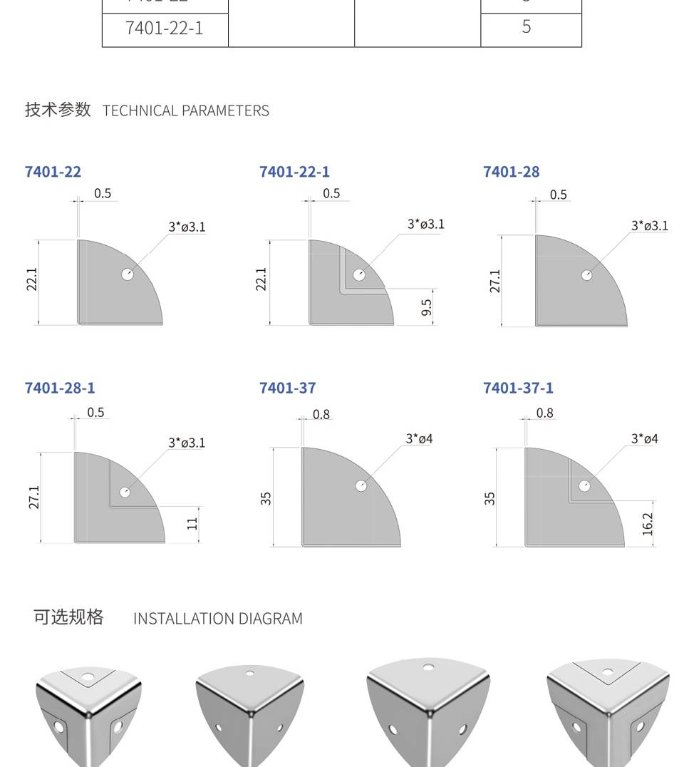 箱包五金护角厂家 平包角 化妆箱收纳箱包角